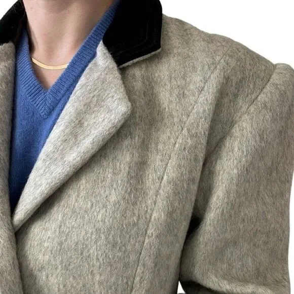 Vintage Womens Cullinane Gray Wool Bow Waist Velvet Collar Trench Coat Jacket S - Picture 3 of 14